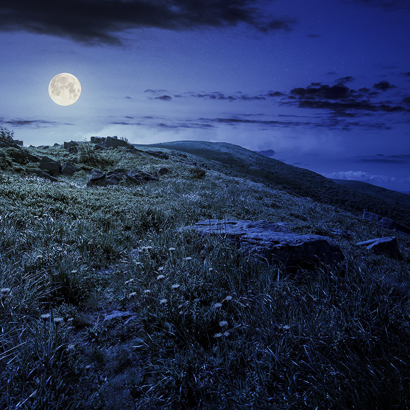 Mountain path with full moon